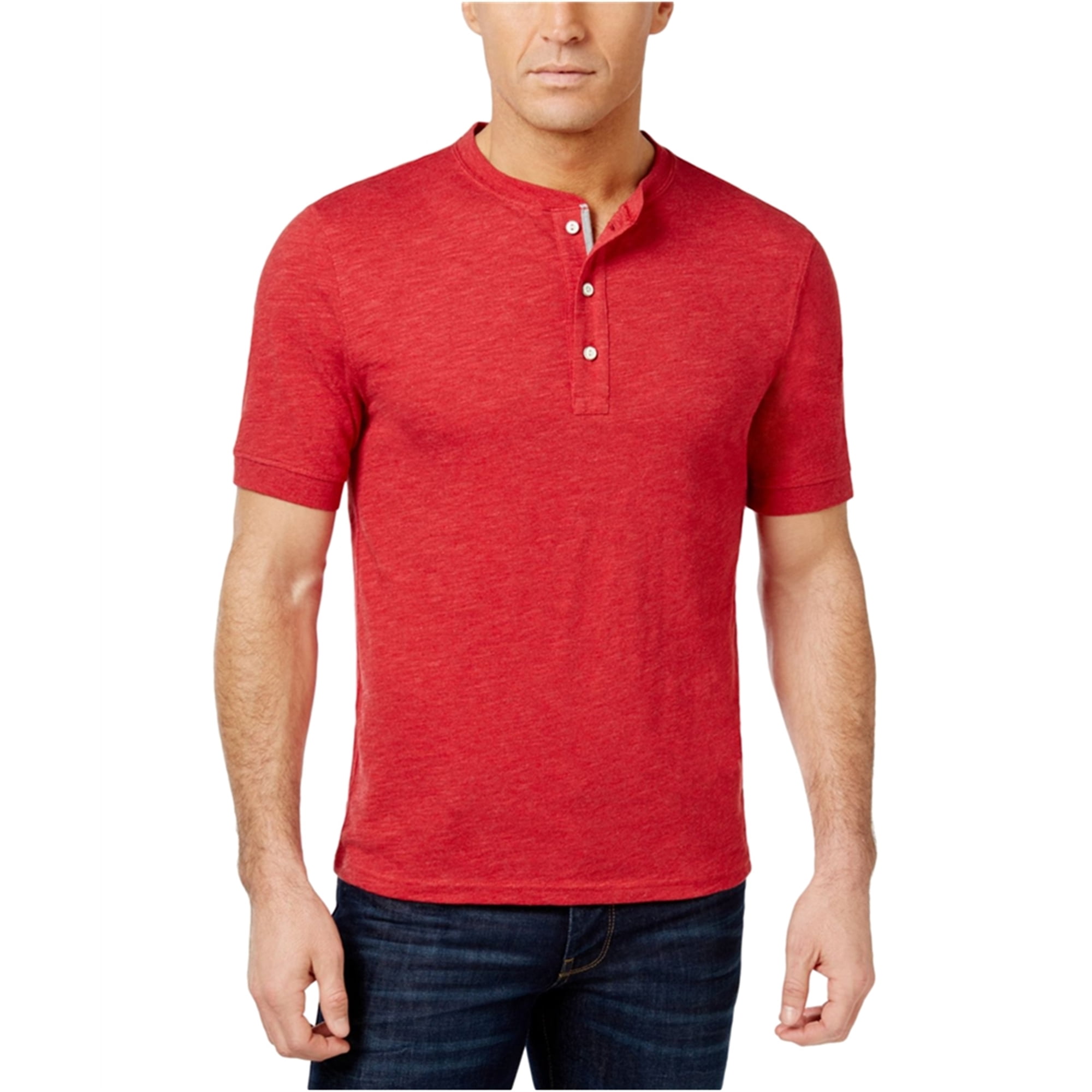 Club Room Mens Solid SS Henley Shirt, Red, Small