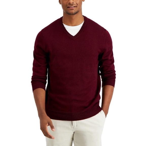 Club Room Mens Solid V Neck Merino Wool Blend Sweater Cherry Red XL