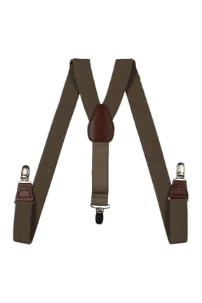 Mens Stretch Leather Trim Y Shape Suspenders Beige O/S