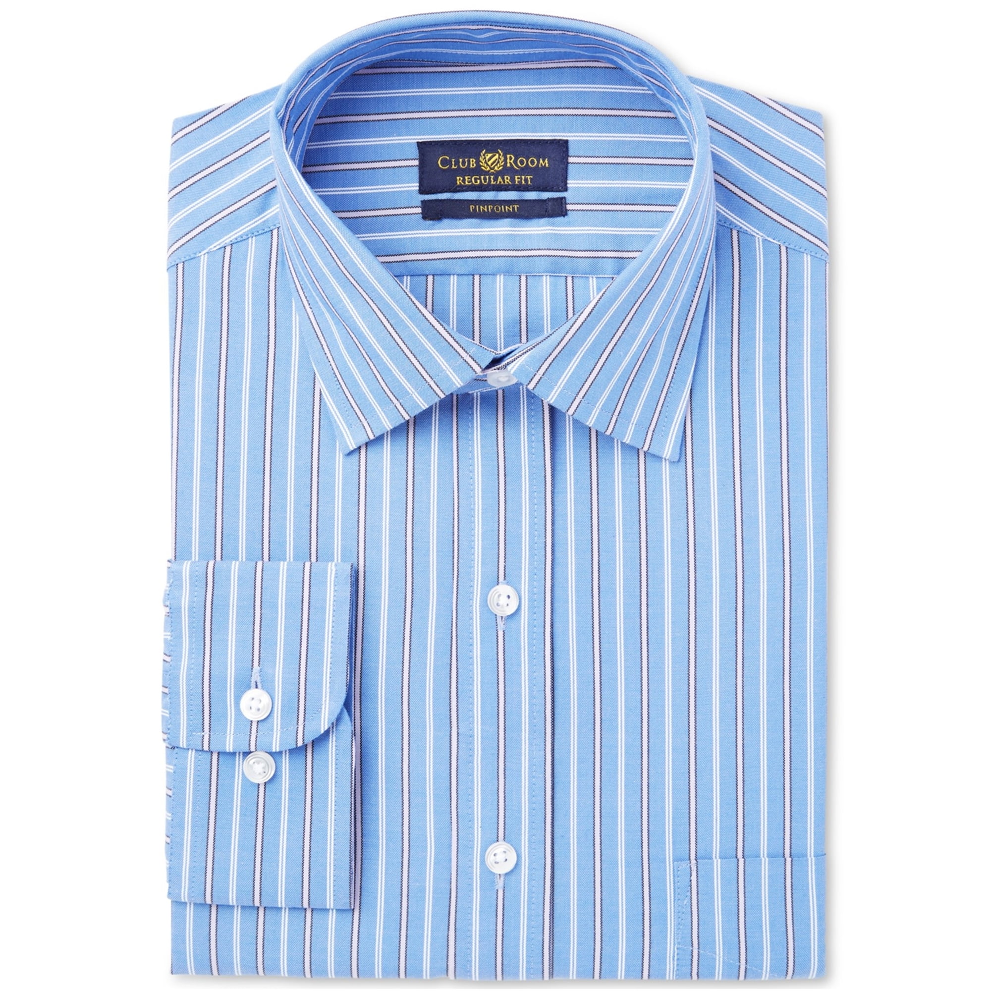 Club Room Mens Stripe Button Up Dress Shirt, Blue, 15.5