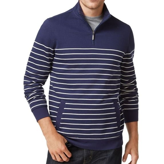 Club Room Mens Striped 1/4 Zip Sweatshirt, Blue, XX-Large