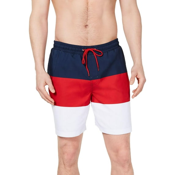 Club Room Mens Colorblocked 7 Swim Trunks Fire Combo S