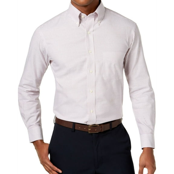 Club Room Mens Striped Slim Fit Button Down Dress Shirt, Red, 17" Neck 32"-33" Sleeve