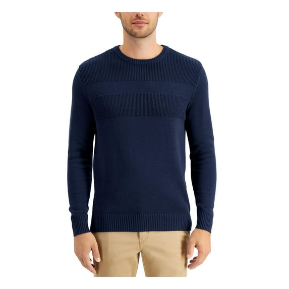 Club Room Mens Sweater Crewneck Textured Pullover Cotton Blue XL