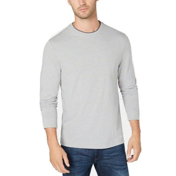 Club Room Mens T-Shirt Heathered Small Doubler Crewneck   Gray S