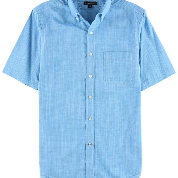 Club Room Mens Texture Crosshatch Button Up Shirt, Blue, Small