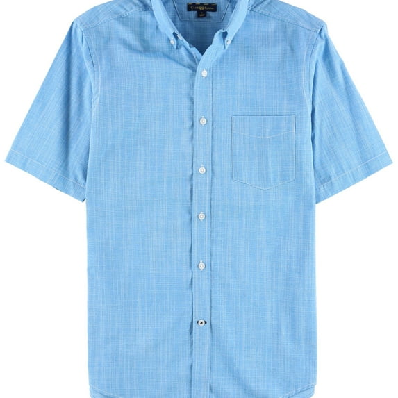 Club Room Mens Texture Crosshatch Button Up Shirt, Blue, Small