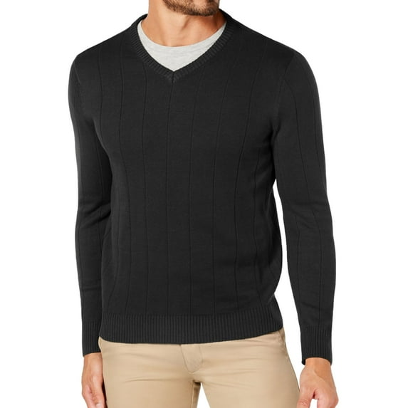 Club Room Mens Textured Pullover Sweater, Black, Small