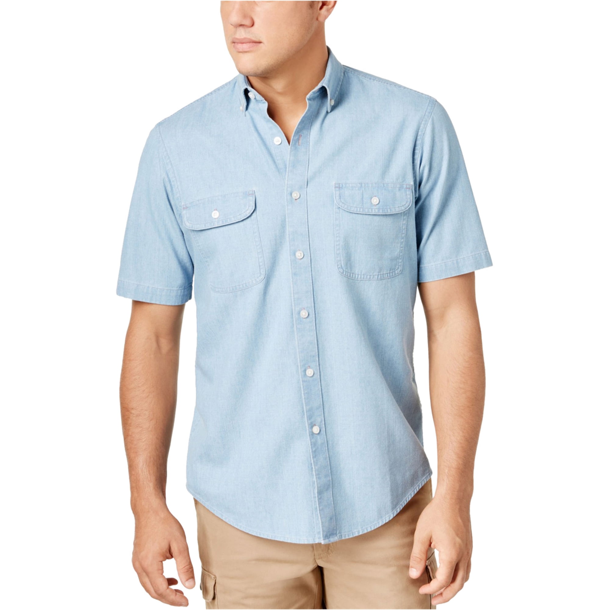 Club Room Mens Two-Pocket Button Up Shirt, Blue, Small