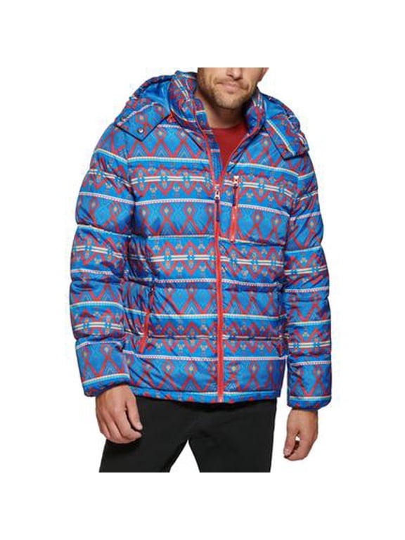 Mens Puffer Jacket Coat XXL Kings Patch Work Blue Stretch