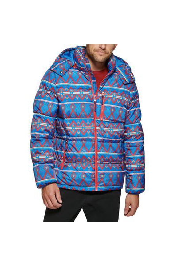 Mens Puffer Jacket Coat XXL Kings Patch Work Blue Stretch
