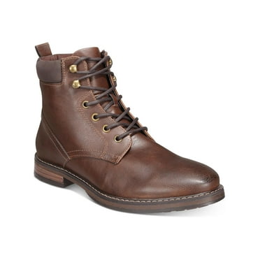 Club Room Mens Westin Faux Leather Round Toe Combat & Lace-up Boots