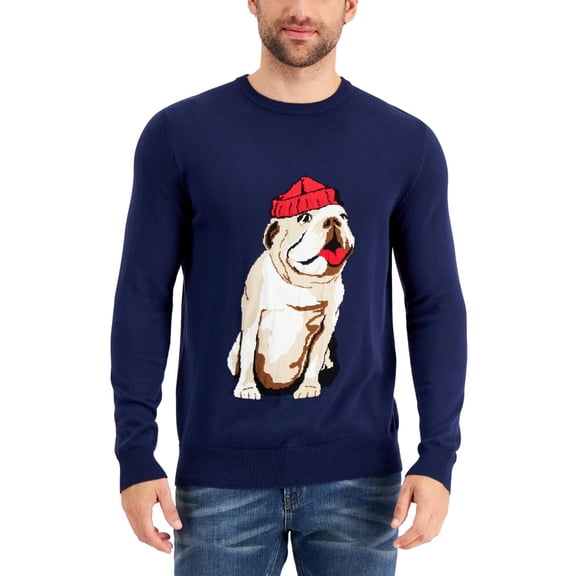Club Room Mens Whimsical Dog Cotton Graphic Pullover Sweater