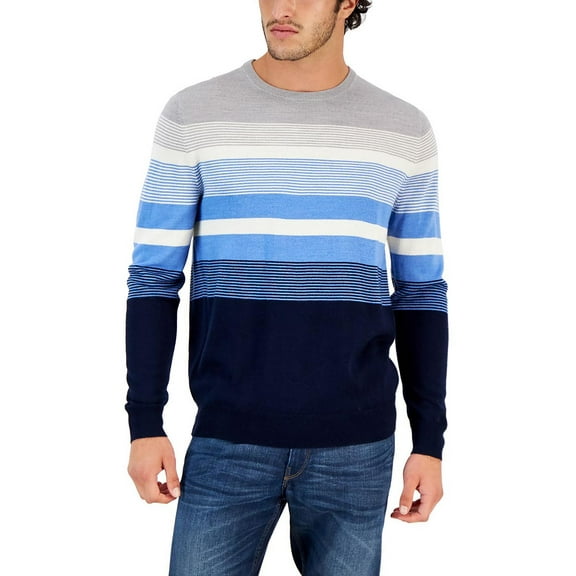 Club Room Mens Ombre Stripe Sweater Cream Navy Blue S