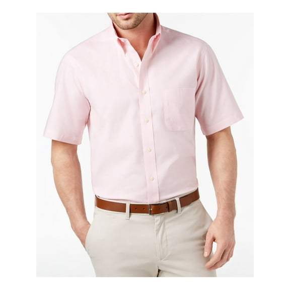 Club Room Mens Wrinkle-Resistant Button Down Dress Shirt, Pink, 16.5