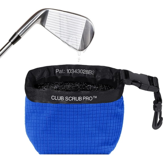 Club Scrub Golf Club and Golf Ball Cleaning Bag, Waterproof Clean Face Technology Liner, Perfectly Dry Microfiber Exterior, Detachable Clip, Machine Washable, Cleans Club Grooves, Blue Pro