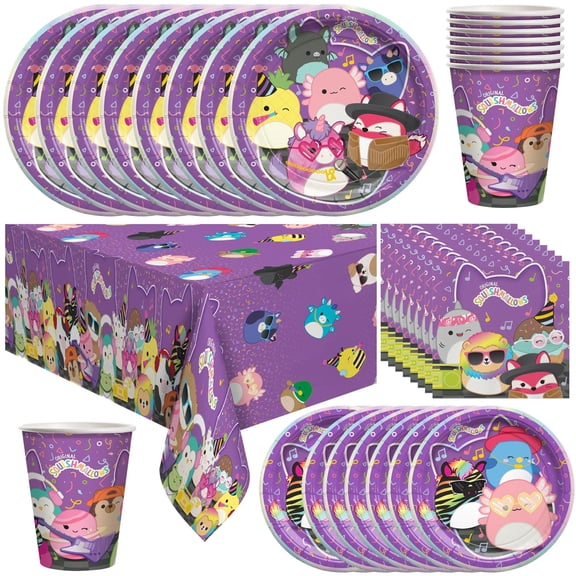 Club Squishmallows Party Decorations Tableware Deluxe Set for 16 Guests