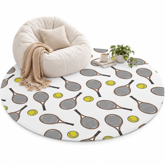 Club Style Tennis Area Rug 5', Sports Themes Yellow Tennis Athletics ...