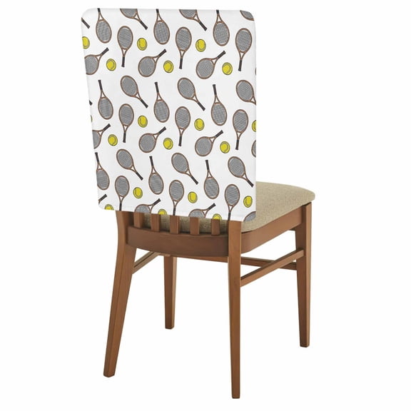 Club Style Tennis Chair Covers Set of 8 Sports Themes Yellow Tennis Athletics Art Chair Back Covers Stretch Removable Washable Slipcovers Protector for Dining Room Kitchen Party Decor
