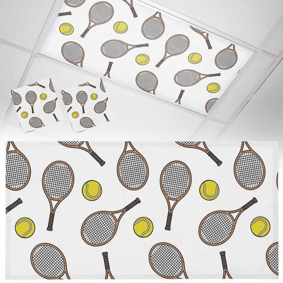 Club Style Tennis Fluorescent Light Covers Sports Themes Yellow Tennis Athletics Art Magnetic Light Filters Ceiling Lighting Panel Shade for Classroom Office Home 2 x 4 ft, 2 Pack
