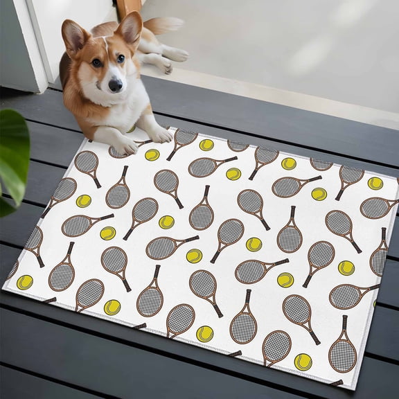 Club Style Tennis Front Door Rugs 2x3 ft Sports Themes Yellow Tennis Athletics Art Small Rug for Entryway Non Slip Washable Bathroom Door Mat Absorbent Floor Mat for Indoor Entrance