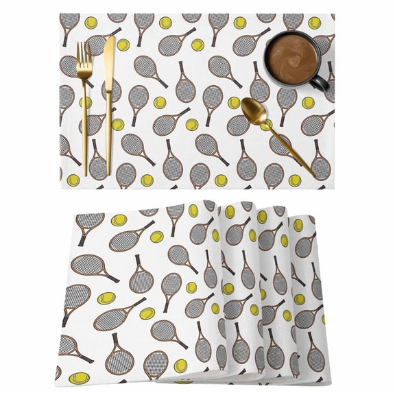 Club Style Tennis Placemats Set of 2, Sports Themes Yellow Tennis Athletics Art Non-Slip Place Mats Washable Table Mats for Kitchen Dining Table Decorations Indoor/Outdoor