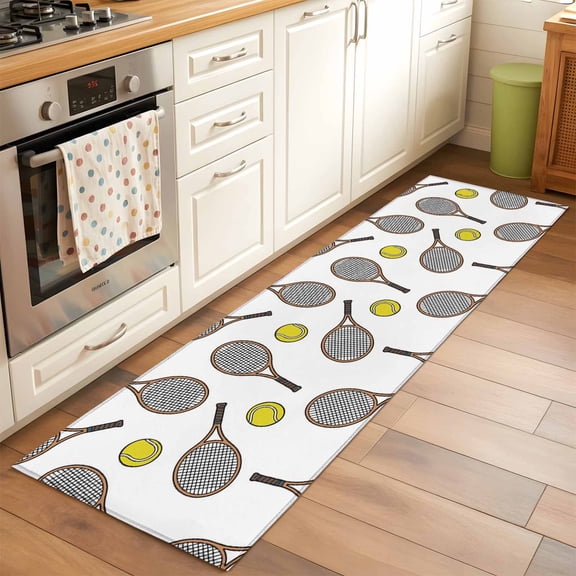 Club Style Tennis Runner Rug for Hallway 2x6ft, Sports Themes Yellow Tennis Athletics Art Non Slip Floor Mat Washable Low-Profile Indoor Carpet for Living Room, Bedroom, Dining Room