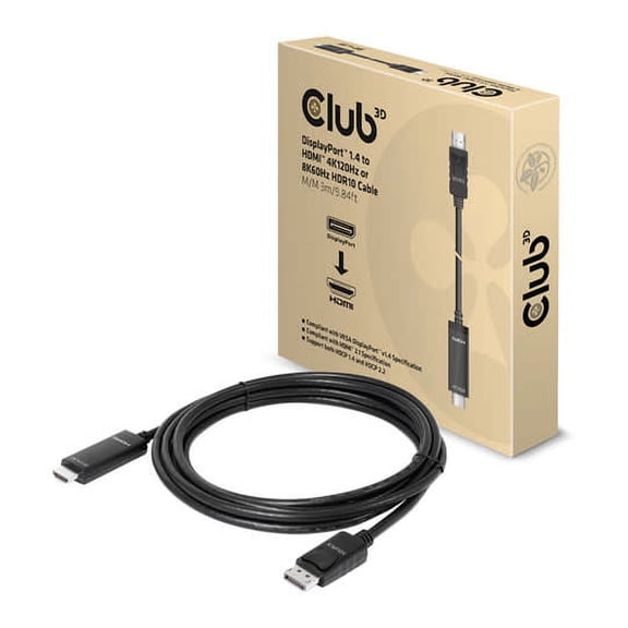 Club3D DisplayPort 1.4 to HDMI 4K120Hz or 8K60Hz HDR10 Cable, Black