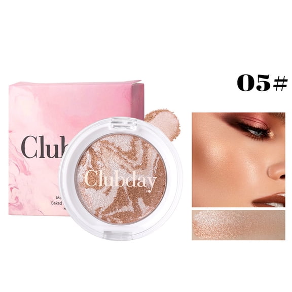 Clubday 3-in-1 Blush Highlighter Palette - Marble Pattern Shimmer Powder, Buildable Pearlescent Glow for Cheeks