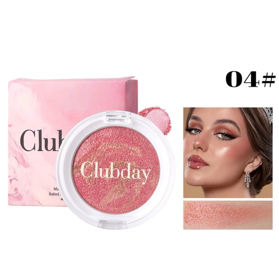 Clubday 3-in-1 Blush Highlighter Palette - Marble Pattern Shimmer Powder, Buildable Pearlescent Glow for Cheeks