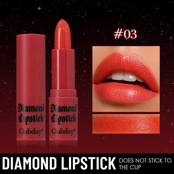 Clubday Diamond Glitter Lipstick, Fiery Orange Metallic Shimmer Lipstick, High Pigment Non-Stick Cup Party Lipstick