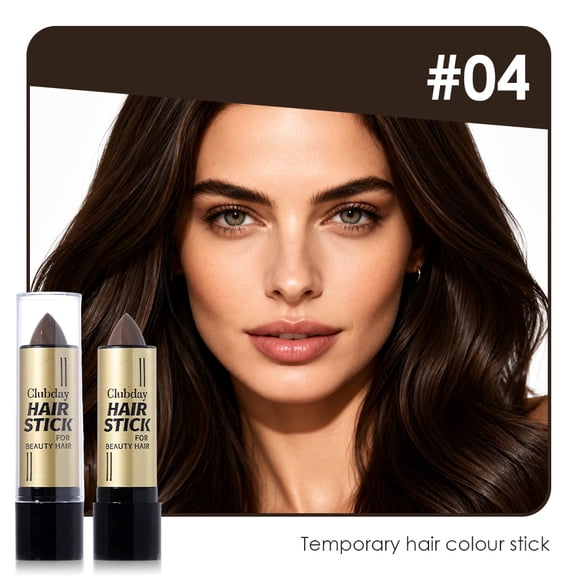 Clubday Hair Stick #04 Brown – Temporary Hair Color for Grey Cover, One-Stroke Application, No Damage, Washable with Shampoo, Easy to Use