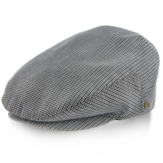 Walrus Hats Clubhouse Black & White Plaid Linen Ivy Cap - Lightweight Men's Golf Flat Cap, Breathable Plaid Drivers Hat with Snap Brim
