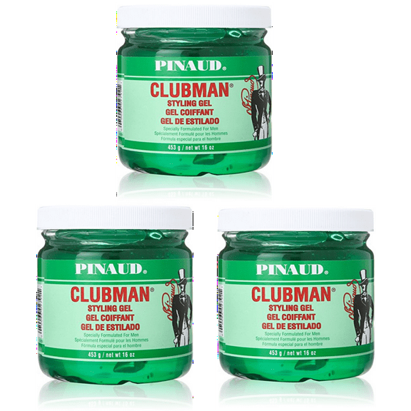 Clubman ALCHOHOL FREE Styling Mens Hair Gel 16 Ounce Jar (3-PACK)