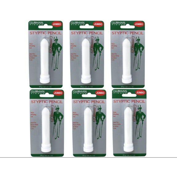 Clubman Jumbo Styptic Pencil, Treat and Seal Shaving Cuts Instantly, Anti-hemorrhaging Stick, First Aid, White, 1 oz (Pack Of 6)