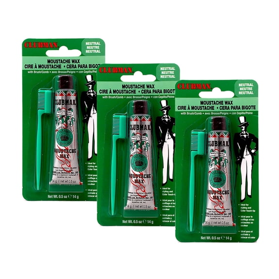 Clubman Moustache Wax Hang Pack, Neutral Color 0.5 oz x 3 packs