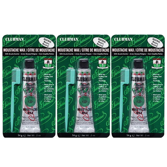 Clubman Pinaud Moustache Wax with Free Brush/Comb Applicator, Neutral, 0.5-Ounce (Pack of 3)