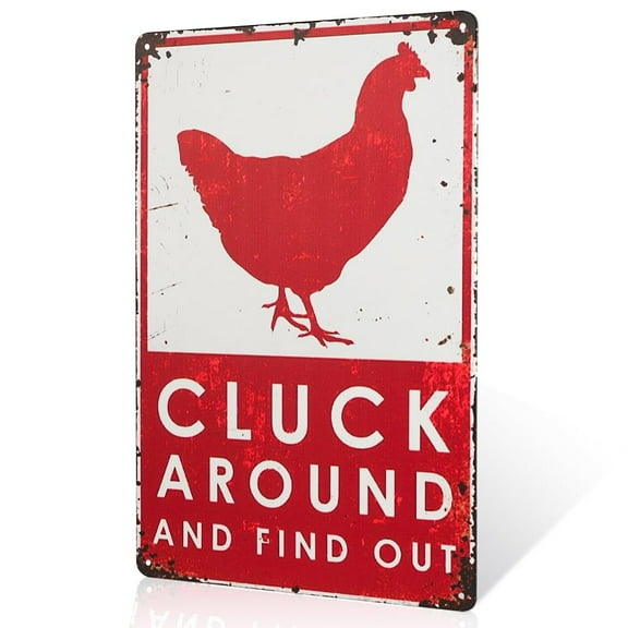 Cluck Around and Find Chicken Metal Wall Sign, Home, Kitchen, Bathroom Decor