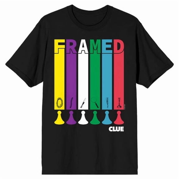 Clue Framed Adult Black Crew Neck Short Sleeve T-shirt-Medium