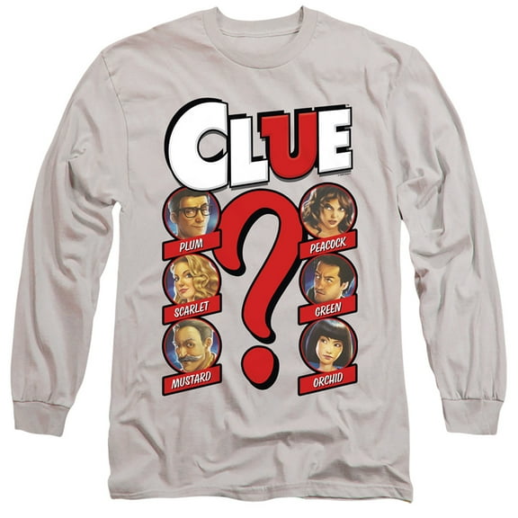 Clue Modern Whodunnit Long Sleeve Adult 18/1 T-Shirt Silver
