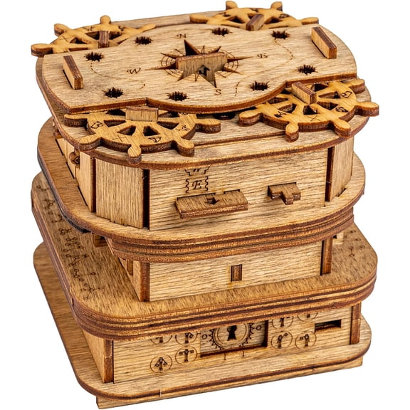 Cluebox - Davy Jones Locker - Escape Room Game - Pirate Puzzle Box - Gift Box - 3D Wooden Puzzle for Adults - Wooden Jigsaw - Brain Teaser - Birthday Gift Gadget for Men - Money Box