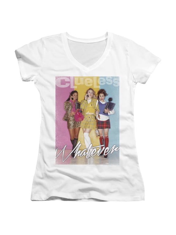 Clueless Whatever Junior Women's V-Neck T-Shirt White