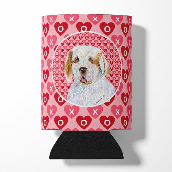 Clumber Spaniel Hearts Love and Valentines Day Portrait Can or Bottle Hugger