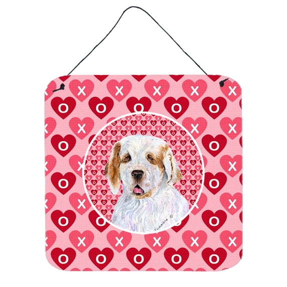 Clumber Spaniel Hearts Love and Valentines Day Portrait Wall or Door Hanging Prints