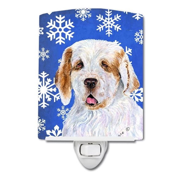 Clumber Spaniel Winter Snowflakes Holiday Ceramic Night Light