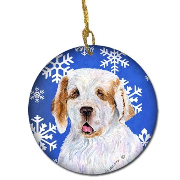 Clumber Spaniel Winter Snowflakes Holiday Christmas Ceramic Ornament