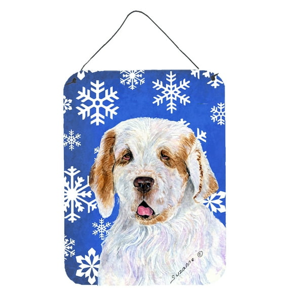 Clumber Spaniel Winter Snowflakes Holiday Wall or Door Hanging Prints