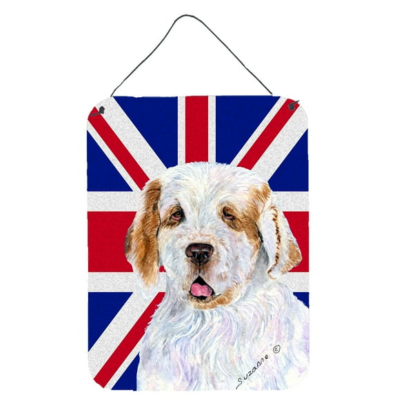 Clumber Spaniel with English Union Jack British Flag Wall or Door Hanging Prints
