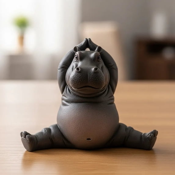 Clumsy Yoga Hippo Resin Figurine, Cute Animal Statue Decor, Desk Ornament for Yoga Lovers, Humorous Gift for Office, Shelf, Home Decoration, Unique Conversation Piece, Gift Idea
