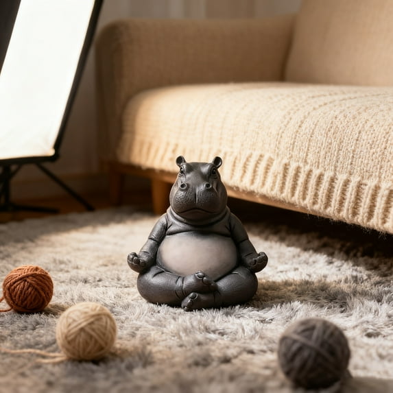 Clumsy Yoga Hippo Resin Figurine, Resin Desk Statue, Home Office Decor, Meditation Space Accent, Amusing Yoga Animal Collectible, Unique Gift Idea, 1.97"